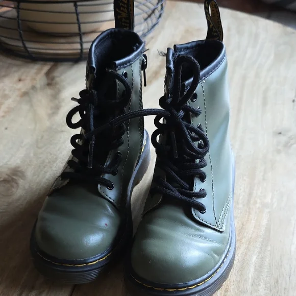Dr. Martens Children's Olive Combat Boots - Picture 2 of 8